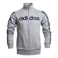 adidas Classic Stripe Knit Stand Collar Sports Jacket Gray AH5184