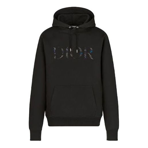 Men's DIOR FW21 Logo Printing Solid Color Long Sleeves Black 143J688A0531-C985
