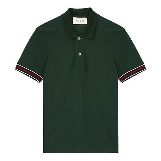 Gucci Cotton Webbing Detail Short Sleeve Polo Shirt For Men Green 408403-X7335-3044