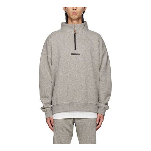 Fear of God Essentials FW21 Mock Neck Half Zip Sweatshirt Heather Oatmeal FOG-FW21-079