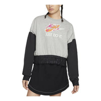(WMNS) Nike Oversized Fleece Crew Top 'Grey Black' DM6322-063