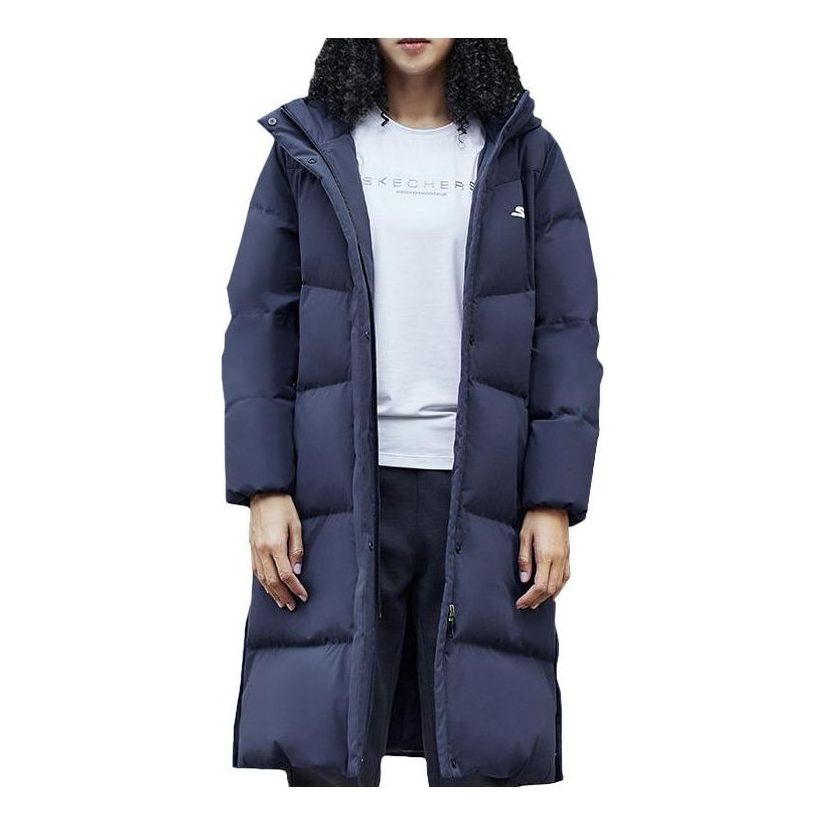(WMNS) Skechers Casual Long Down Jacket 'Navy' P422W050-02MZ