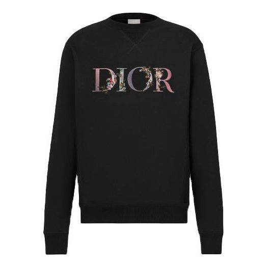 Men's DIOR SS21 Logo Alphabet Flowers Round Neck Pullover Black 113J687A0531-C984