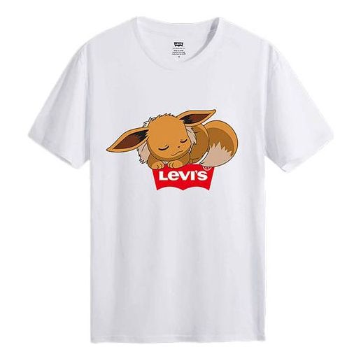 Men's Levis x POKEMON Crossover Cartoon Printing Short Sleeve White 57788-0000