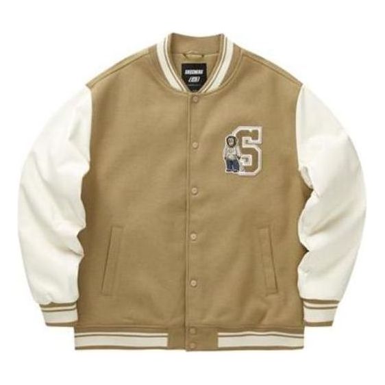 Skechers Letter Printed Baseball Jacket 'Tan White Black' L422M043