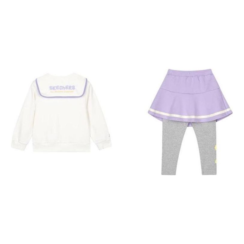 (GS) Skechers Letter Printed Sweatshirt and Long Pants Set 'White Purple' L123G026
