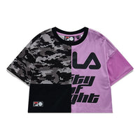FILA FUSION Logo Printing Splicing Round Neck Loose Short Sleeve Black T11W136101F-VT