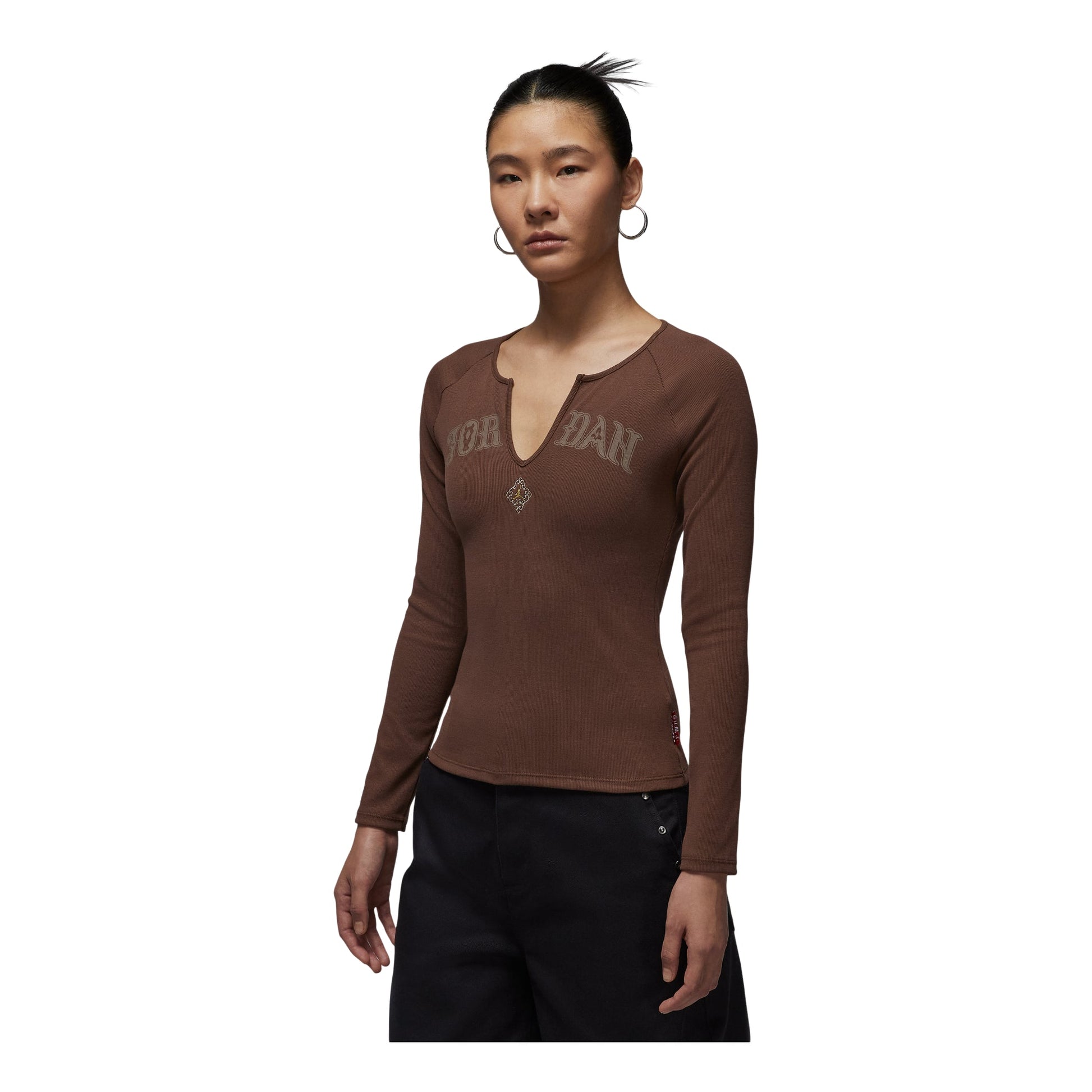 (WMNS) Air Jordan New Year Collection Long Sleeved Knit Top 'Light Chocolate' IQ3964-216