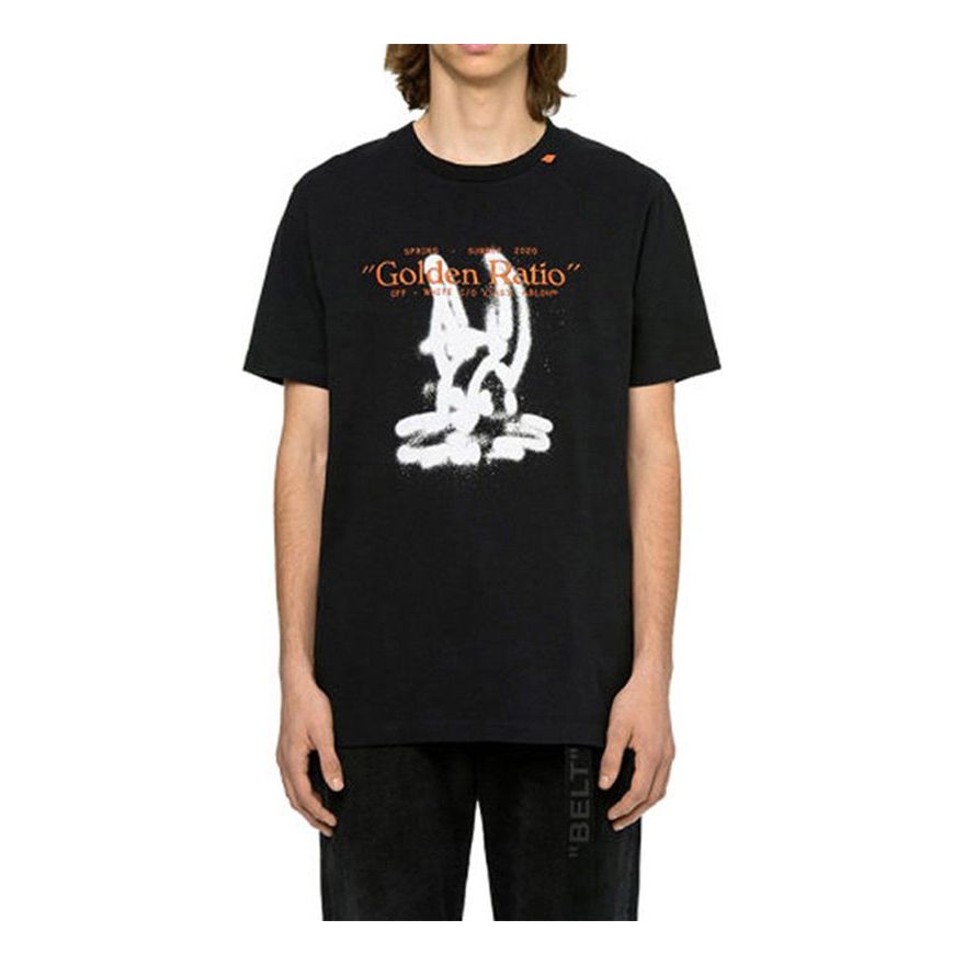 Men's Off-White Cotton Alphabet Printing Back Arrow Short Sleeve Black T-Shirt OWOMAA027R201850091001