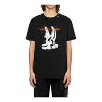 Men's Off-White Cotton Alphabet Printing Back Arrow Short Sleeve Black T-Shirt OWOMAA027R201850091001