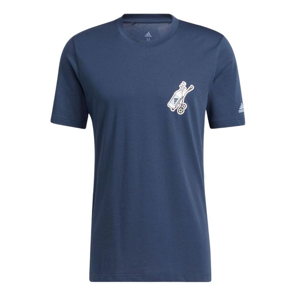 Men's adidas Logo Printing Round Neck Short Sleeve Japanese Version Blue T-Shirt HG3187
