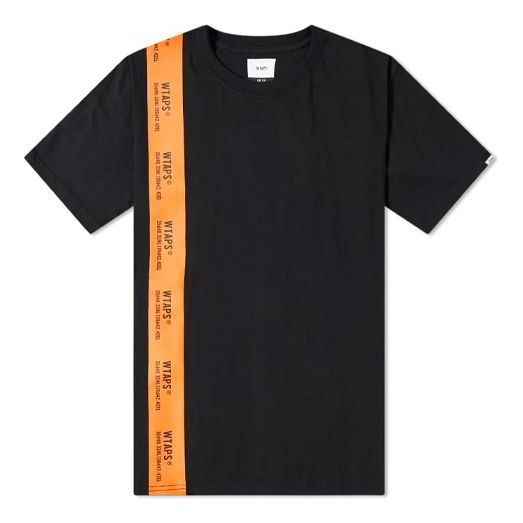 WTAPS Squat Tee Black Orange Ribbon Letters Applique Short-sleeve Tee Men's Black 182PCDT-ST03S