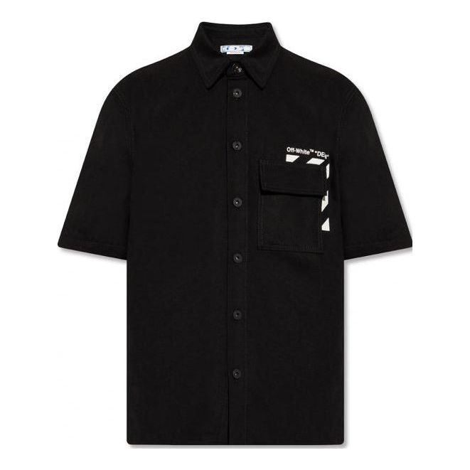 Off-White Solid Color Cotton Printing Short Sleeve Shirt Black OMYD038C99DEN0011001