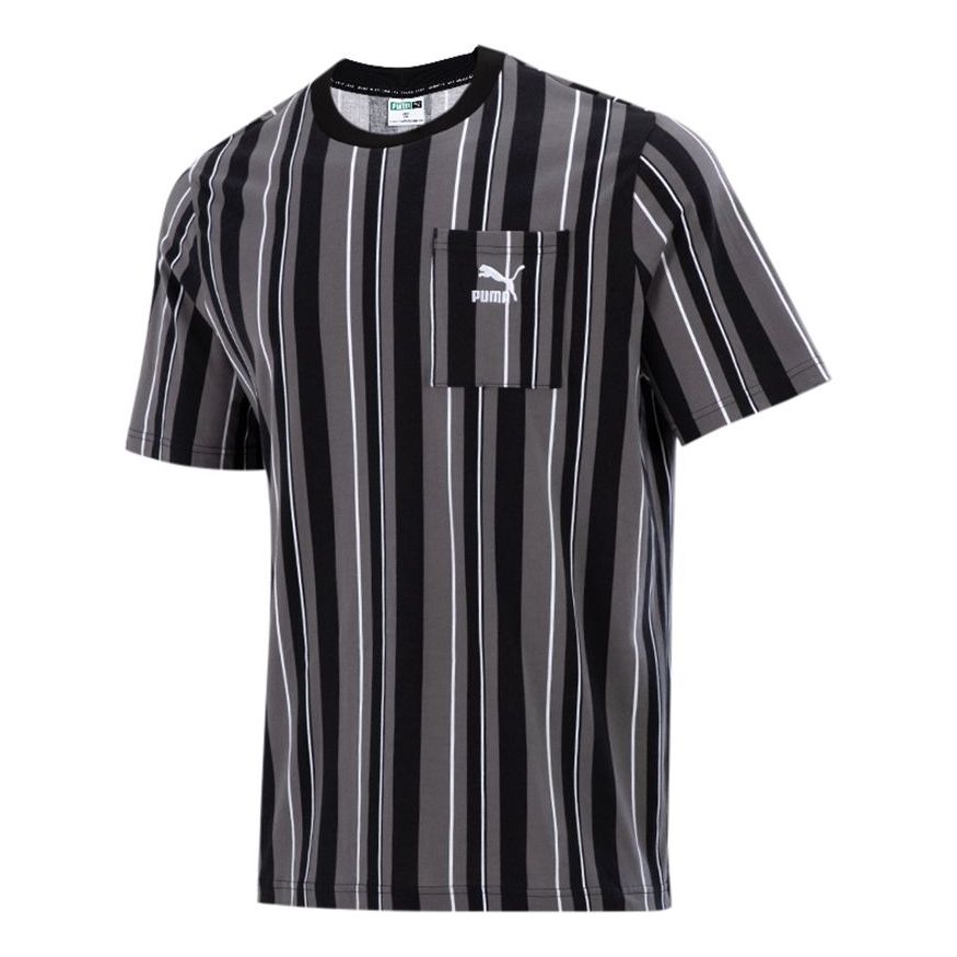 PUMA Stripe Round Neck Casual Sports Short Sleeve Black 533203-01