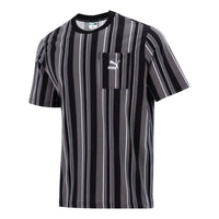 PUMA Stripe Round Neck Casual Sports Short Sleeve Black 533203-01