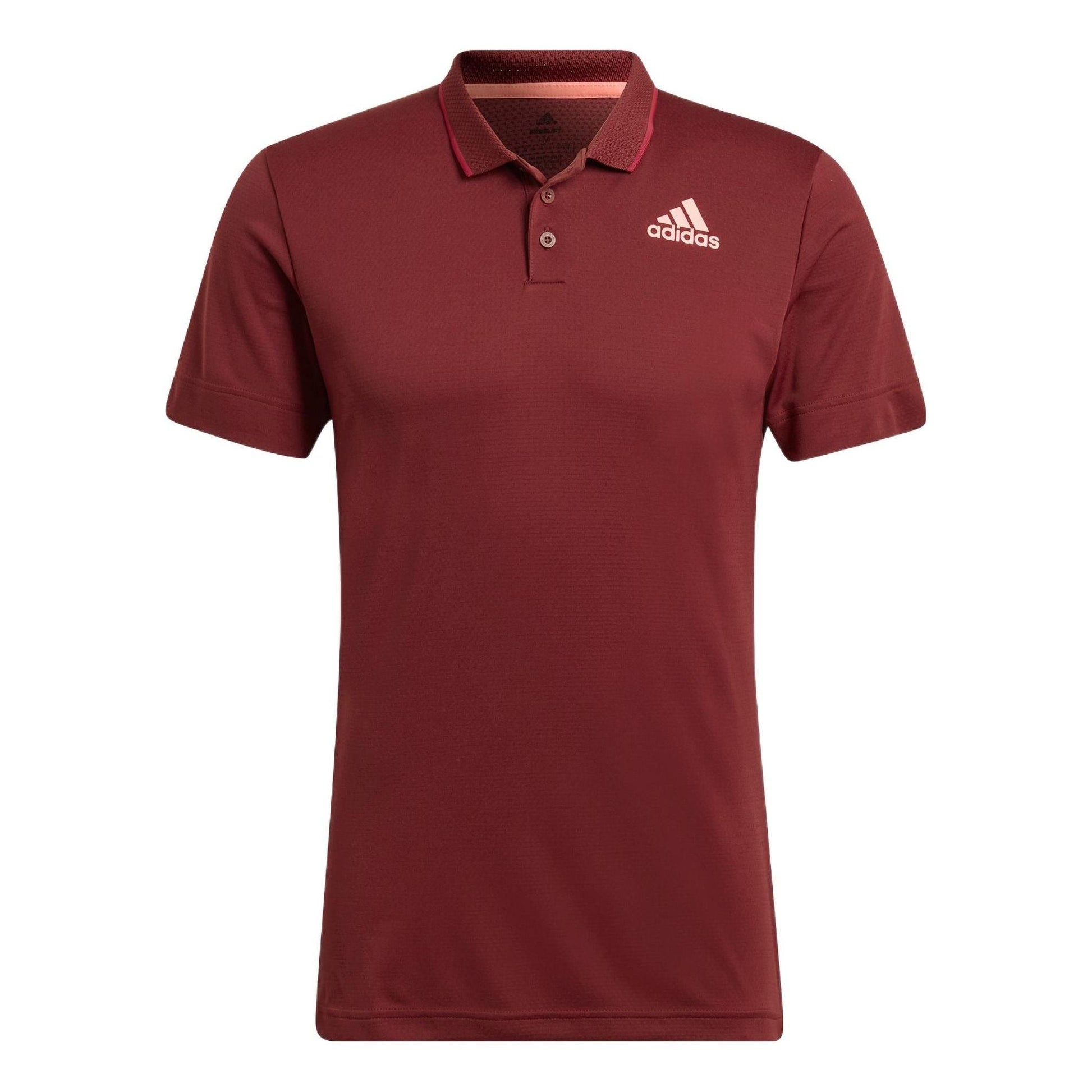 Men's adidas Gameset Solid Color Logo Micro Mark Tennis Sports Short Sleeve Wine Red Polo Shirt HB9133