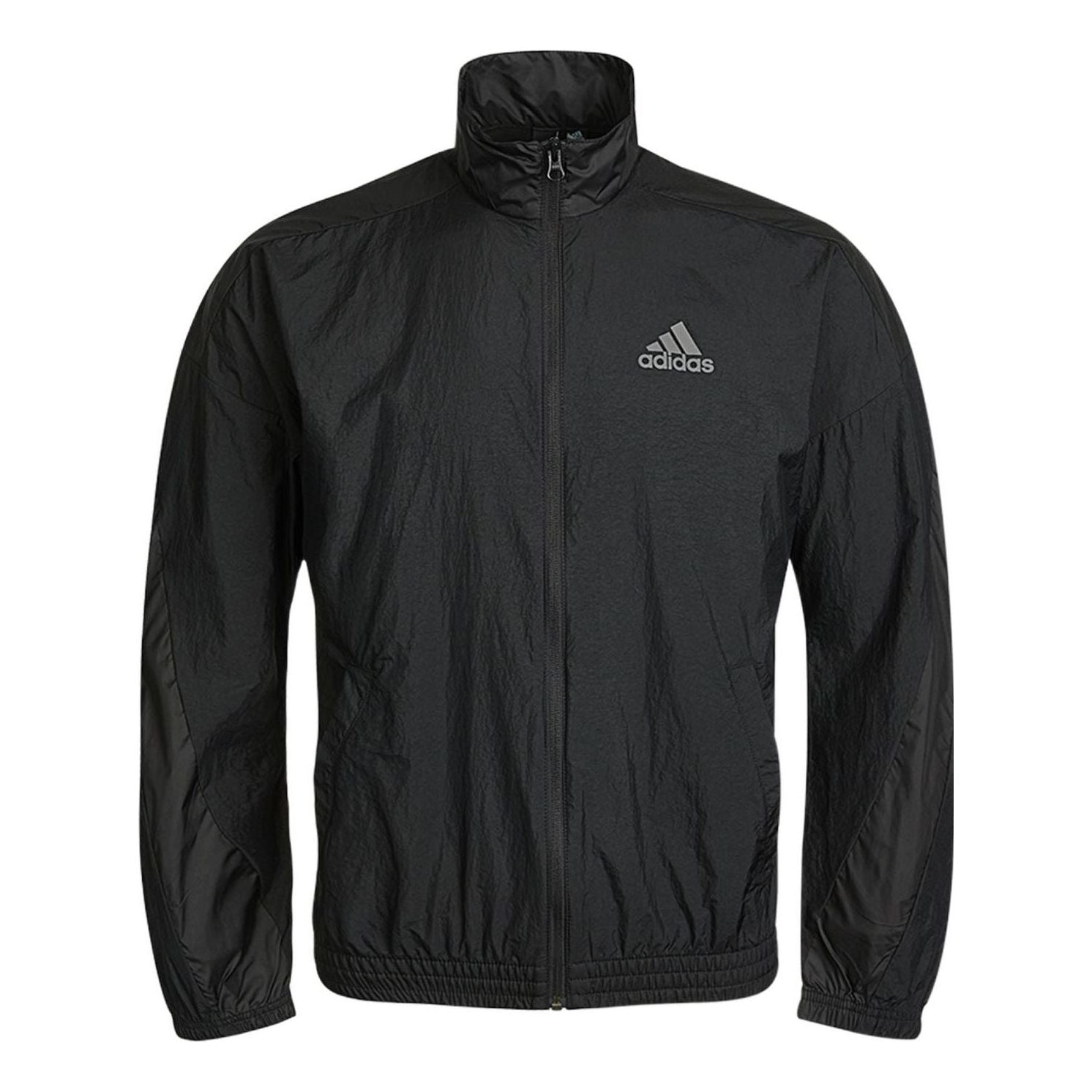 Men's adidas Logo Printing Solid Color Stand Collar Jacket Autumn Black GQ1186