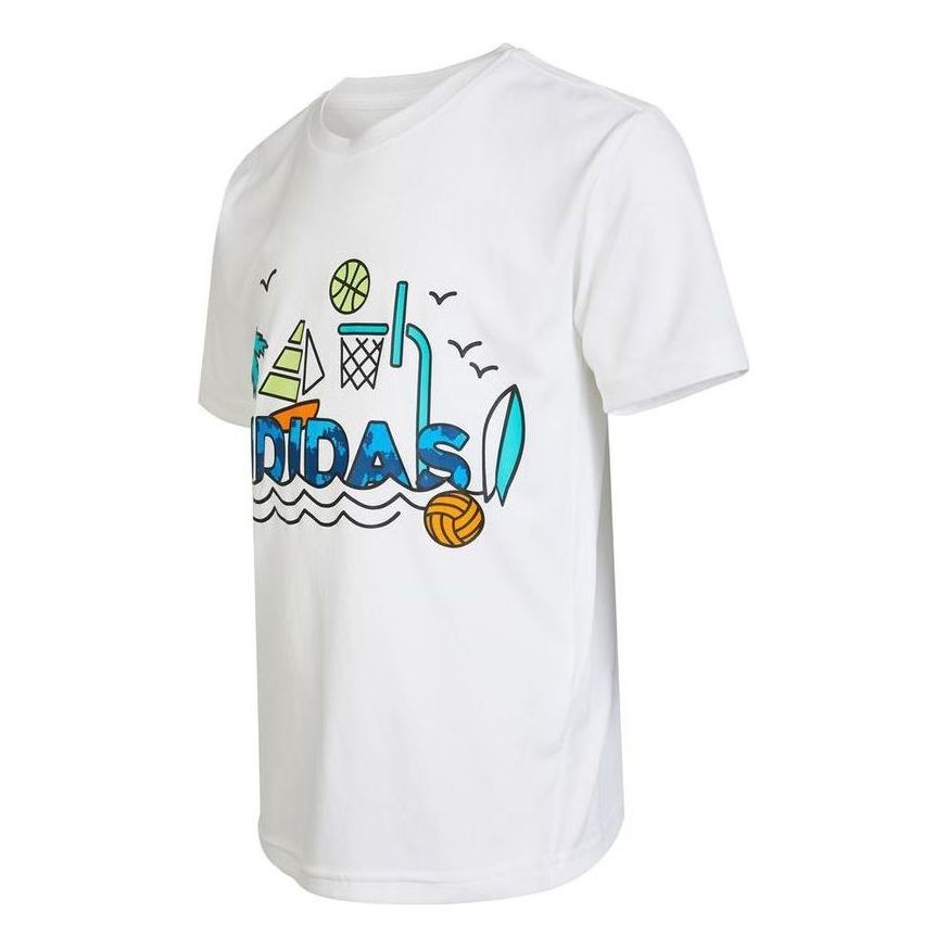 (GS) adidas Cotton Graphic T-Shirt Asia Sizing 'White Blue' HE0049
