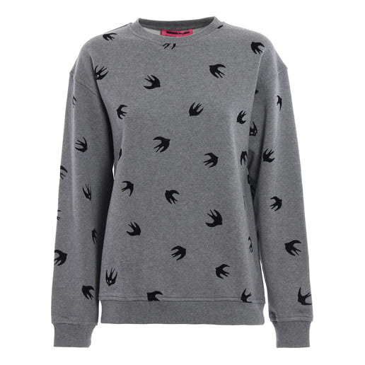 (WMNS) Alexander McQueen Swallow Printing Round Neck Pullover Sweatshirt 'Grey' 337341-RIT69-1244