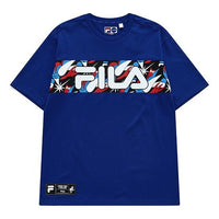 Men's FILA FUSION Contrasting Colors Logo Printing Basketball Sports Loose Short Sleeve Blue T11M135106F-BU