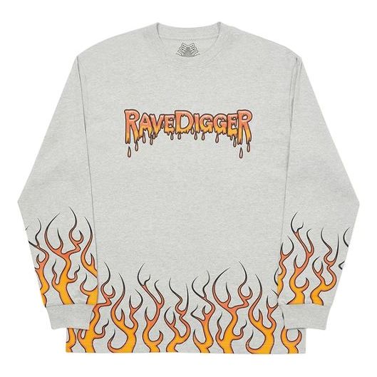 PALACE Ravedigger Pattern Logo Printing Round Neck Long Sleeves Unisex Gray P19LS002
