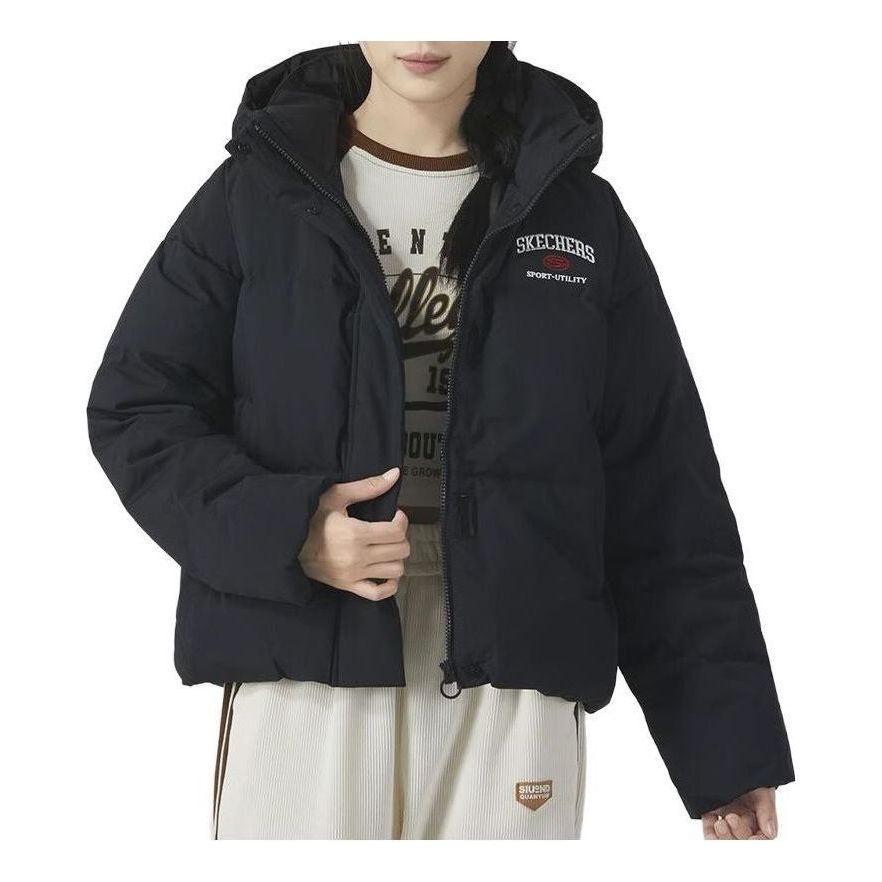 (WMNS) Skechers Casual Letter Printed Down Jacket 'Black' L423W037-0018