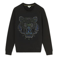 KENZO Cotton Embroidered Tiger Head Round Neck Long Sleeves Black F762SW7144XD-99