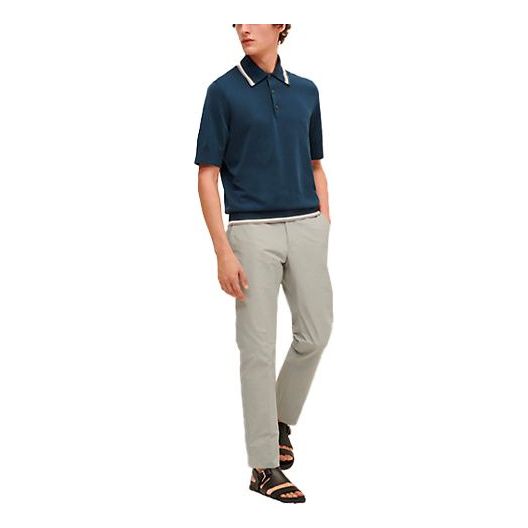 Men's HERMES SS21Rayure Et Twist Contrasting Colors Stripe Short Sleeve Polo Shirt Blue H157300HA67