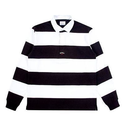 NOAH Rainbow Logo Rugby Black White Stripe Pullover Paul NOAH-SS19-010