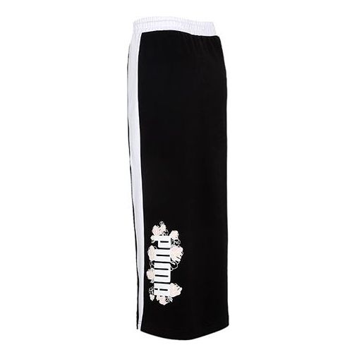 (WMNS) PUMA Logo Printing Half Body Long Skirt Black 532047-01
