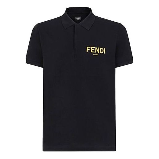 Men's FENDI SS21 Casual Logo Short Sleeve Polo Shirt Black FY0985AE07F0QA1