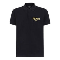 Men's FENDI SS21 Casual Logo Short Sleeve Polo Shirt Black FY0985AE07F0QA1