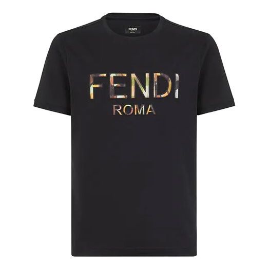 Men's FENDI Multi-Color Printing Short Sleeve Black FY0894-ABR9-F1AYV