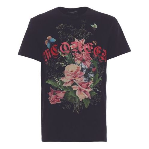 Men's Alexander McQueen Rose Short Sleeve Black 520302QLZ710901