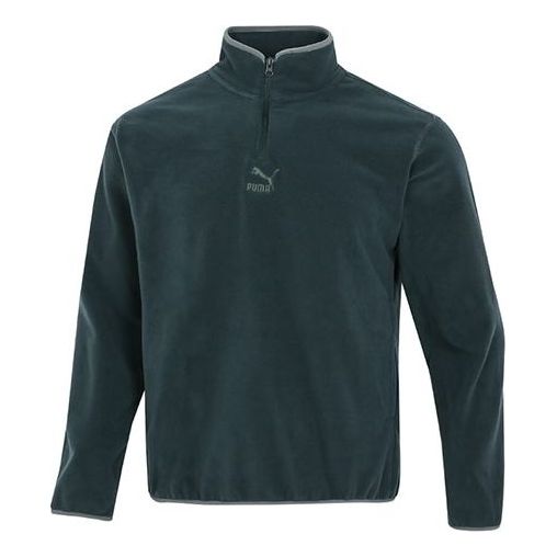 PUMA Classics Polar Fleece Hz Crew Casual Sports Fleece Lined Stand Collar Knit Dark Green 533121-80