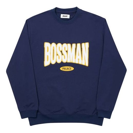 PALACE Boss Man Alphabet Logo Printing Round Neck Pullover Unisex Navy Blue P19CS051