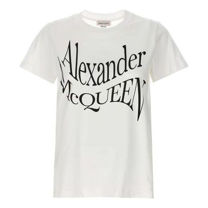 (WMNS) Alexander McQueen Logo T-Shirt 'White Black' 781403-QZALT-0900