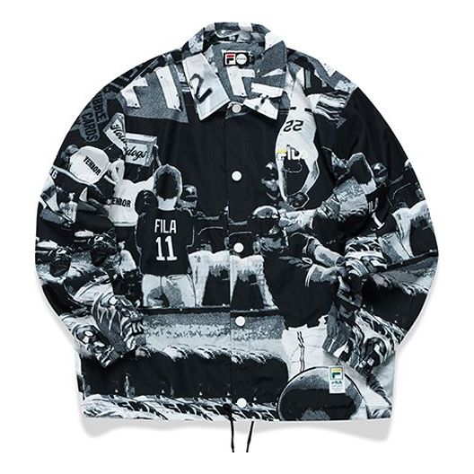 Men's FILA FUSION Coach Casual Sports Loose lapel Full Print Jacket Classic T11M122701F-BK