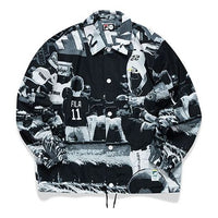 Men's FILA FUSION Coach Casual Sports Loose lapel Full Print Jacket Classic T11M122701F-BK