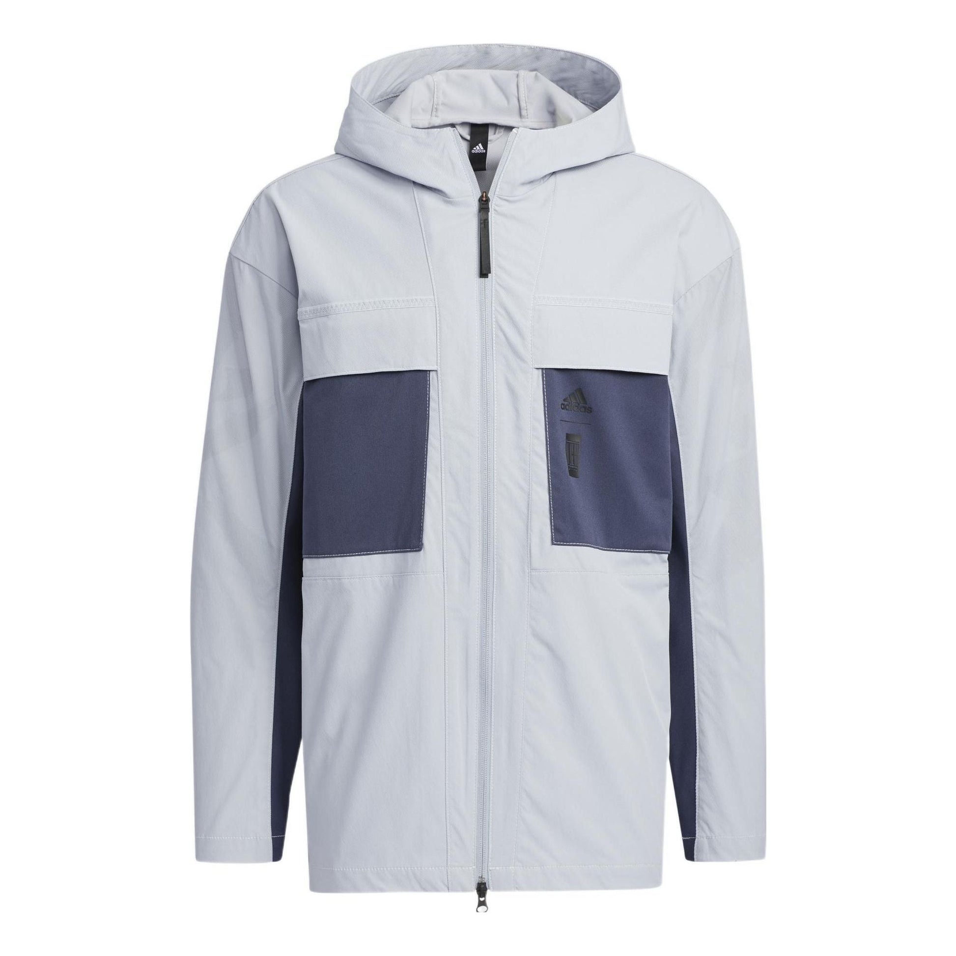 Men's adidas Solid Color Hooded Zipper Jacket Deep Navy Blue HE5134
