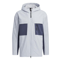 Men's adidas Solid Color Hooded Zipper Jacket Deep Navy Blue HE5134