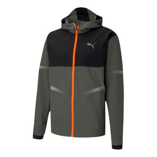 PUMA Reflective Colorblock Casual hooded Zipper Jacket Dark Green 519382-02