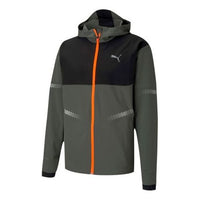 PUMA Reflective Colorblock Casual hooded Zipper Jacket Dark Green 519382-02