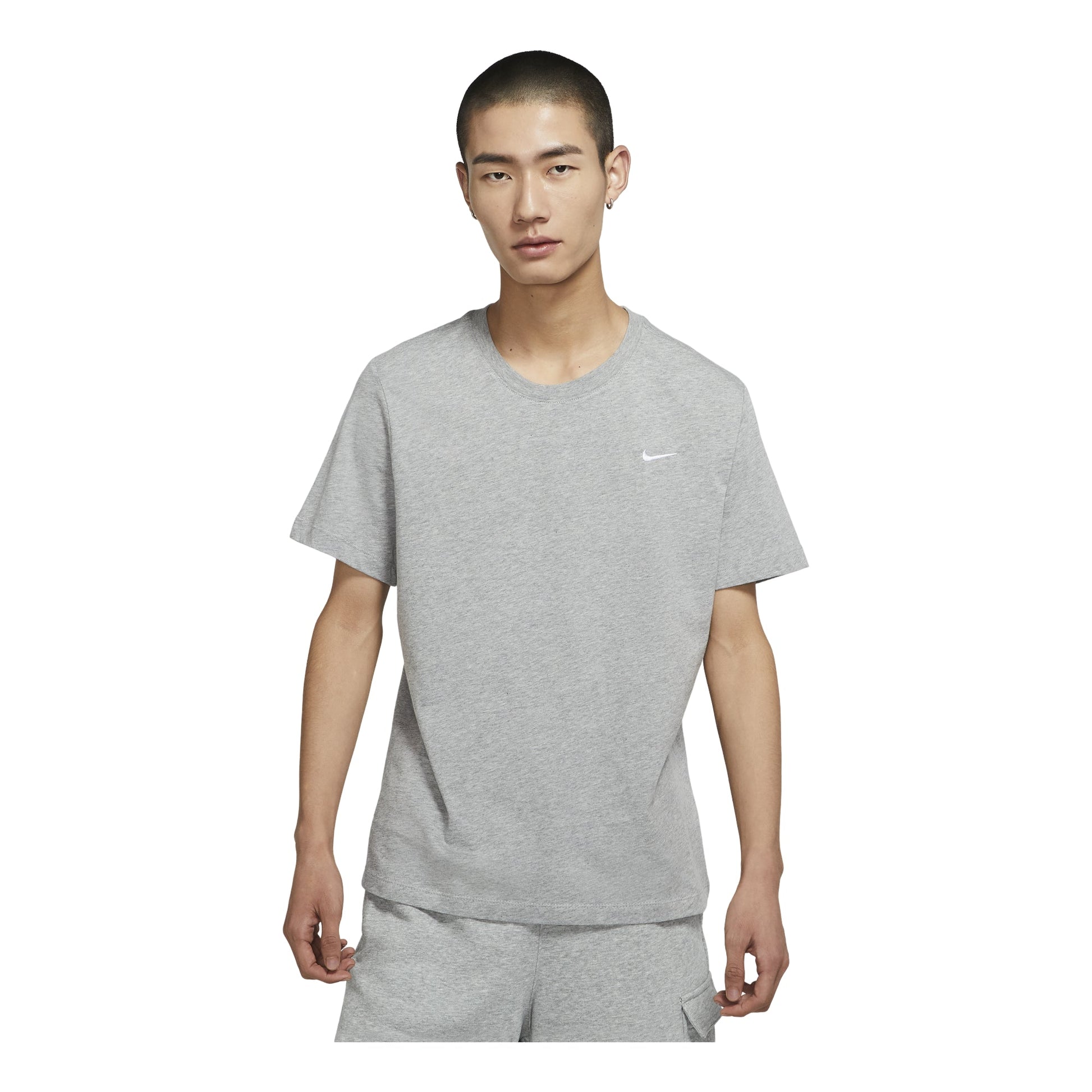 Nike Sportswear Solid Color Embroidered Logo Micro Mark Round Neck Casual Short Sleeve Gray BV0508-063