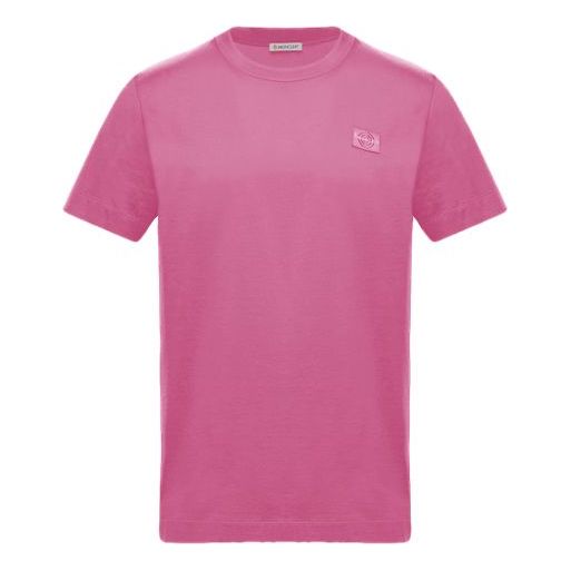 Men's Moncler Solid Color Short Sleeve Round Neck Pink Red 0918C733008390Y551