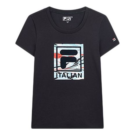 (WMNS) FILA Logo Pattern Printing Round Neck Short Sleeve Blue F61W928116F-NV