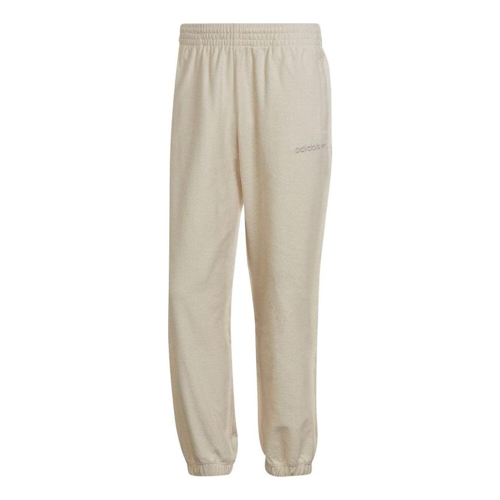 Men's adidas Solid Color Drawstring Lacing Bundle Feet Sports Pants/Trousers/Joggers Beige HP0435