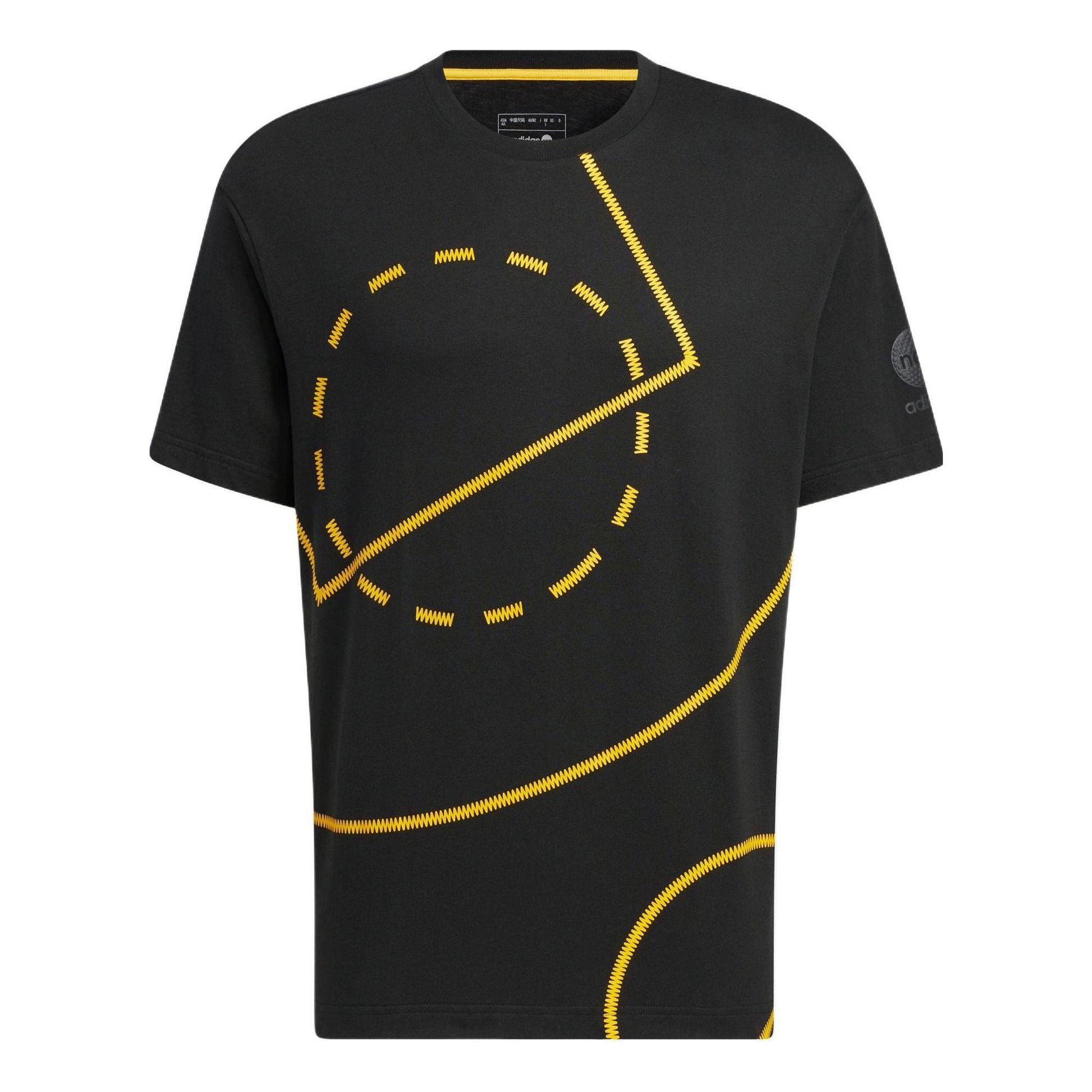 adidas neo Geometry Pattern Printing Round Neck Short Sleeve Unisex Black T-Shirt HM9999