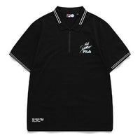Men's FILA FUSION Business Casual Alphabet Printing Short Sleeve polo Dark Black Polo Shirt T11M121110F-BK