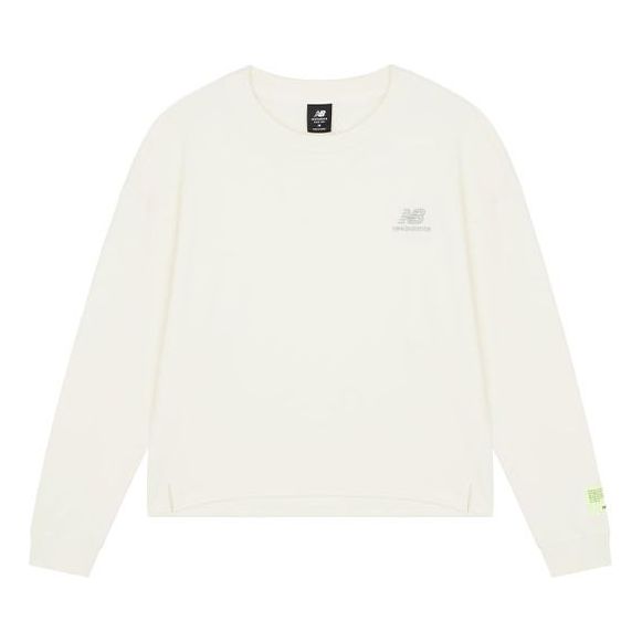 (WMNS) New Balance Embroidery Logo Knitting Round-neck Sweateshirt White AWT21307-IV